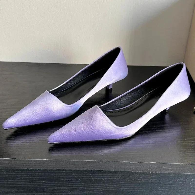 Fashion Elegant Satin Low Heel Women Pumps Sexy Pointed Toe High Heels 3cm Comfort Shallow Office Mules Shoe Dress Shoes Zapatos Mujer