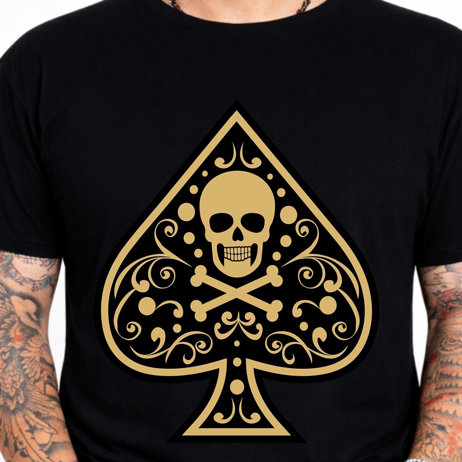 Skull Spade Graphic T-Shirt Vintage Gothic Poker Tee Biker Ace Card Tattoo 2XL