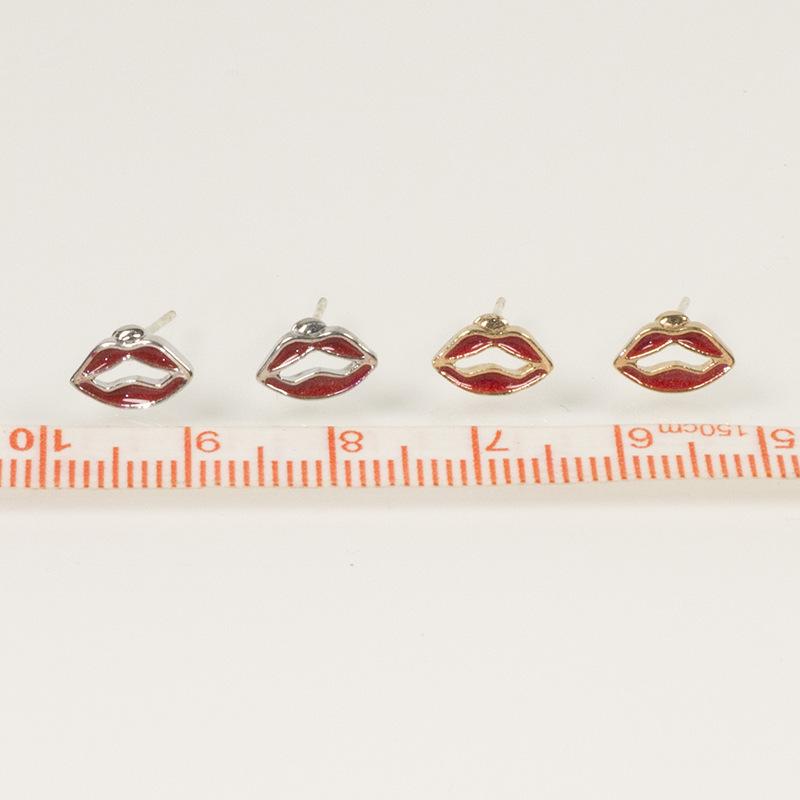 S925 silver needle cute small stud earrings red lip painting oil stud earrings personalized small lip big stud earrings fashion earrings women