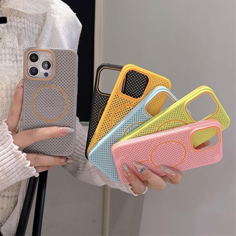 Luxury Contrasting Color Mesh Heat Dissipation Magnetic Protective Case for iPhone 16 Pro Max 15 14 13 12 Pro, Fully Shock-absorbing Protective Cover