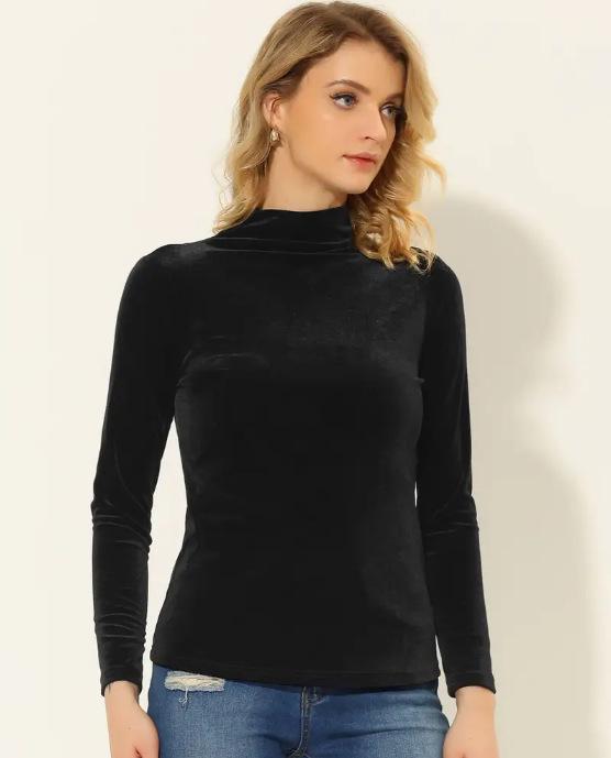 

Женская облегающая рубашка из золотого бархата с полувысоким воротником, весна-осень 2025 Double Extra Large чёрный