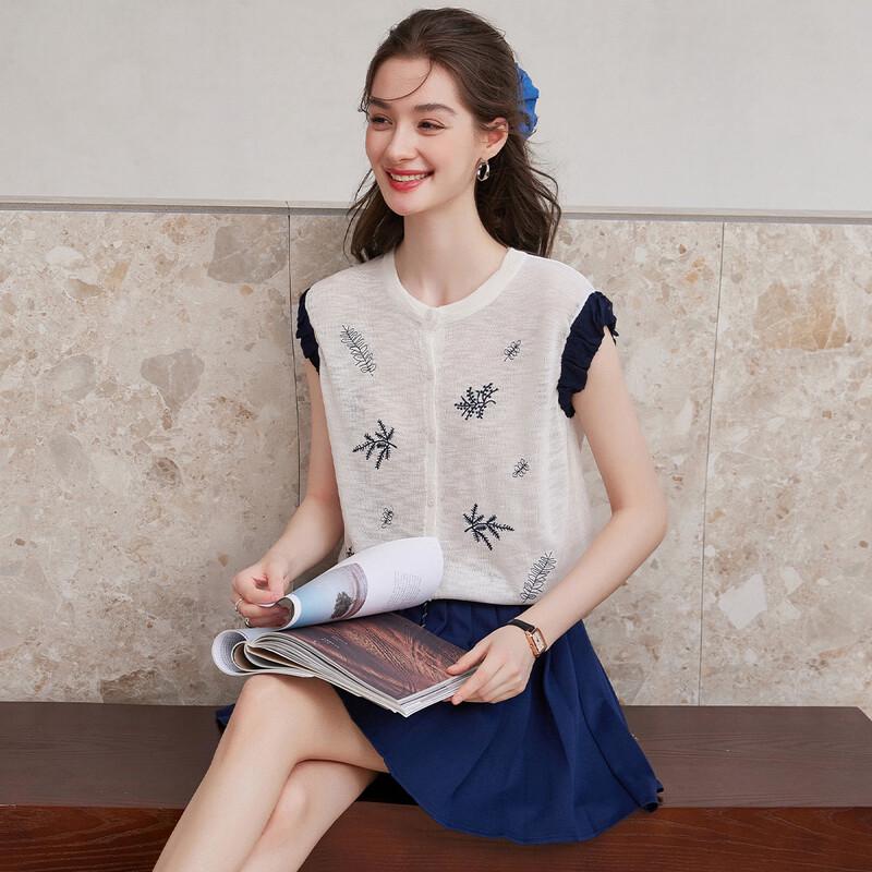 Bailuyu Women s Summer Embroidered Fly-Sleeve Cardigan S
