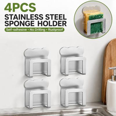 Stainless Steel Sponge Holder for Kitchen Sink, Self Adhesive No Drilling Sponge Rack, Waterproof Wall Mounted Storage Organizer for Kitchen Bathroom