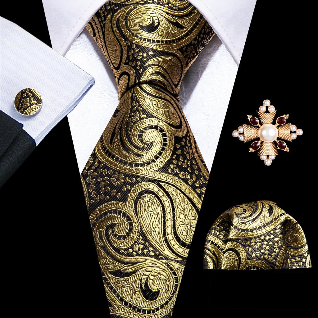 Barry.Wang Pearl sagė su kaklaraiščiu vyrams Paisley gėlių šilko kaklaraištis Hanky rankogalių sąsagų rinkinys
