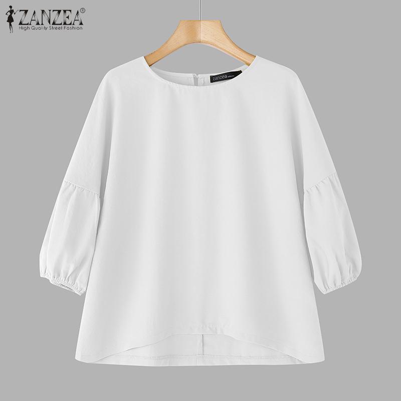 ZANZEA Women Casual O-neck Loose 3/4 Sleeve Solid Color Blouse