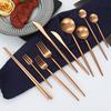 304 Stainless Steel Brushed Knife Fork Spoon Round Handle Thick Western Style Steak Knife Fork Dessert Spoon Tableware
