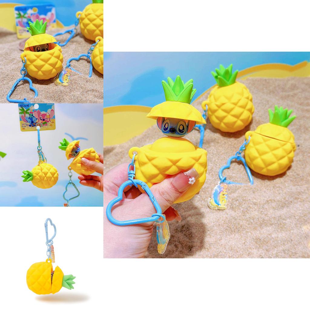 Stitch Summer Beach Theme Keychain With Resin Pineapple Pendant For Kids Backpack Accessories