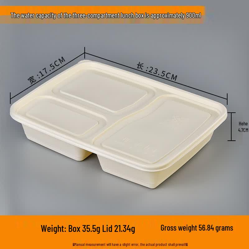 Hanyou Disposable Degradable 3-Compartment Meal Prep Containers