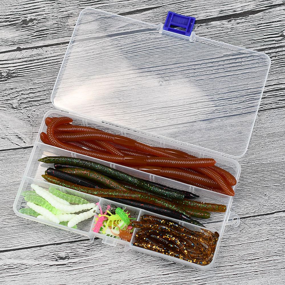 50Pcs/Box Soft Plastic Fishing Lure Kit Worm Shrimp Grub Bionic Silicone Bait Box Set, Freshwater Saltwater Bass Trout Carp