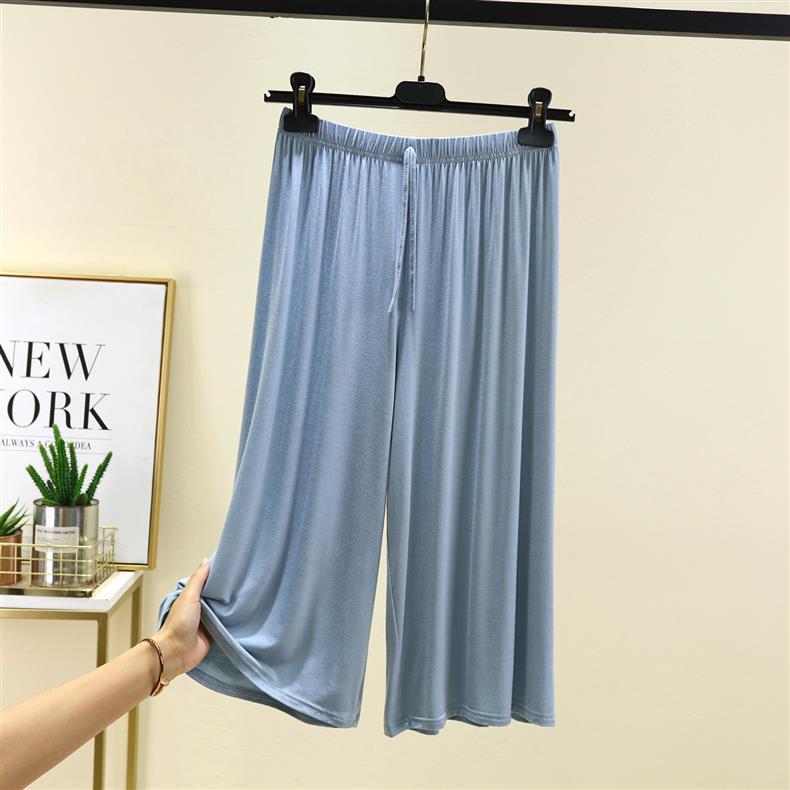 Women's Summer Modal Wide-Leg Lounge Pants - Solid, Versatile, Loose Fit, Seven-Point Style