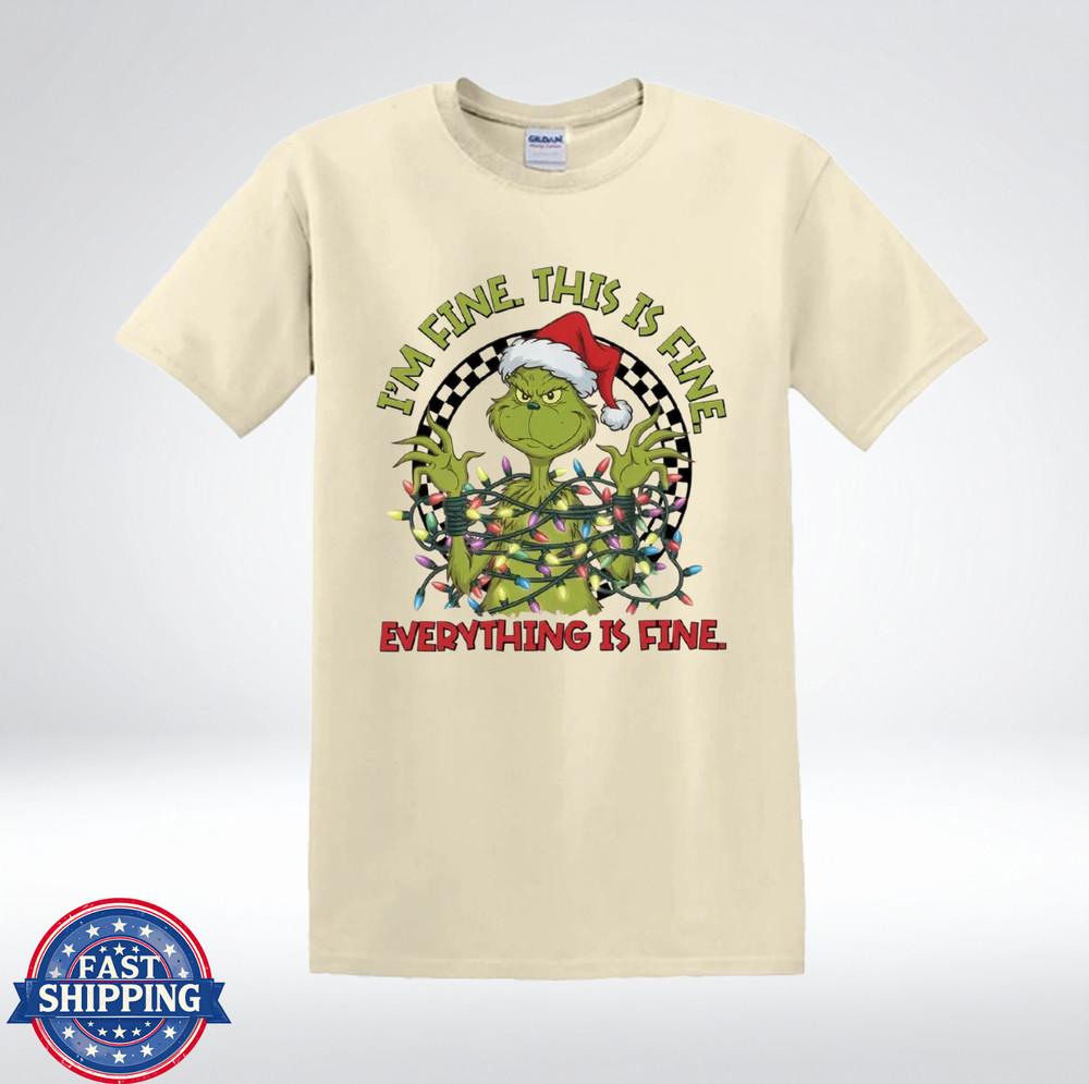 Funny Grumpy  Christmas Lights I m Fine This Is Fine Everything Is Fine T-Shirt 2XL
