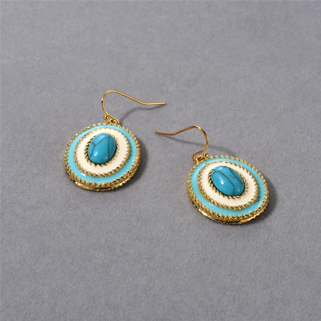 New Product Personality Trend Light Blue Drip Glaze Texture Natural Turquoise Niche Retro Trend Unique Earrings Women