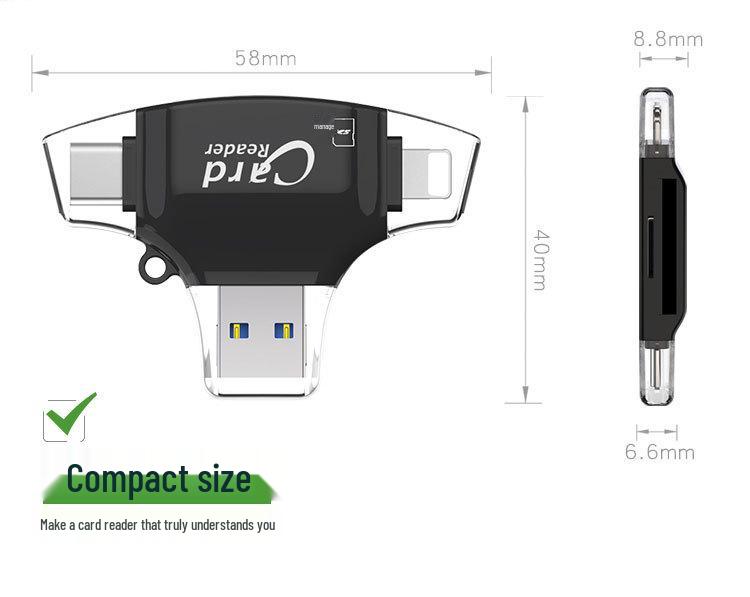 Dual-Port Metal Card Reader for Android, iOS, and Type-C Devices