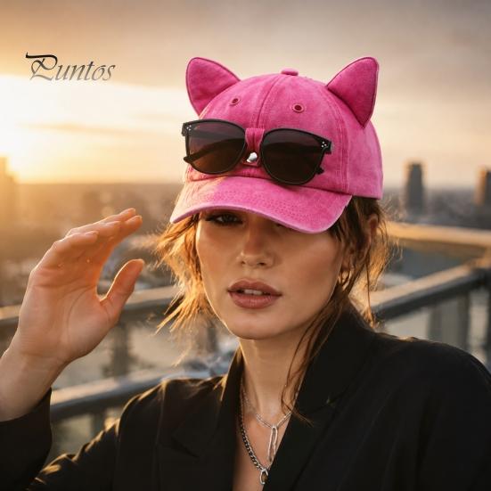 Party Style Street Hat Cat Ear Trucker Hat, Baseball Cap with Detachable Sunglasses, Unique Adjustable Pilot for Outdoor Travel UV Protection