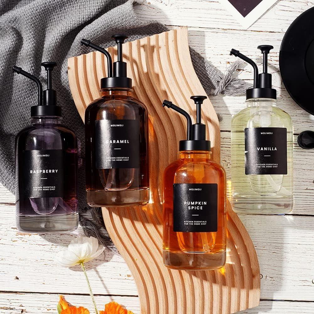 Upgraded Pump 16 Oz Coffee Syrup Dispenser Clear Glass Hand Soap Dispenser Maple