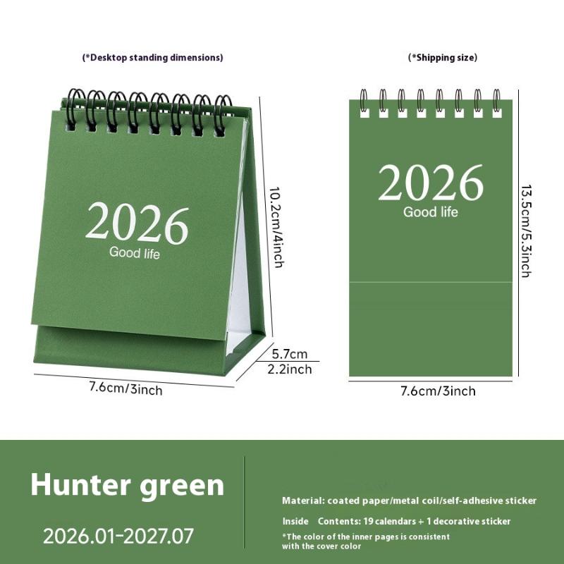 

Мини настольный календарь 2026 Маленький стоячий перекидной еженедельный календарь Креативный спиральный календарь Планировщик для ежедневного планирования расписания зелёный