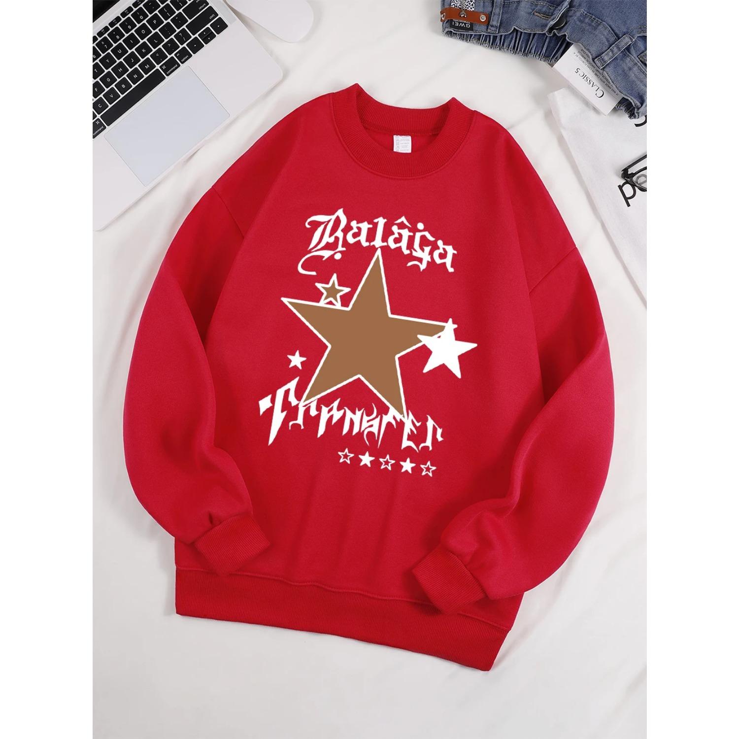 

Свитшот женский с принтами звезд и букв, базовый с круглым вырезом, худи, теплый топ, осень-зима, удобная женская одежда 4XL