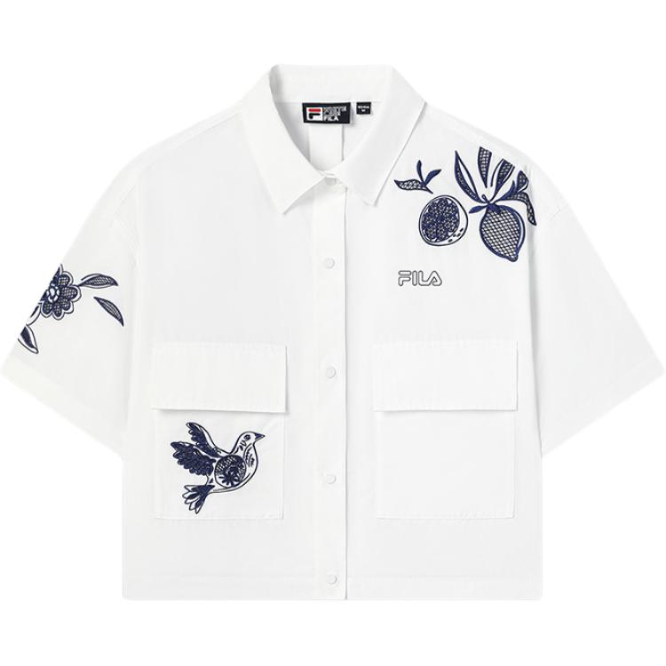 

Fila SS25 Наследие Письмо Тканый Свободный Крой Со Спущенным Плечом Рубашка с Коротким Рукавом Женские рубашки Облачно-Грибной-Белый F11W528708F-WT XS