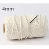 White Four-Strand Braided Cotton Cord, Various Thicknesses for Decorative DIY Weaving