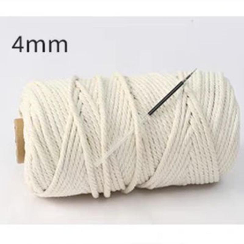 White Four-Strand Braided Cotton Cord, Various Thicknesses for Decorative DIY Weaving