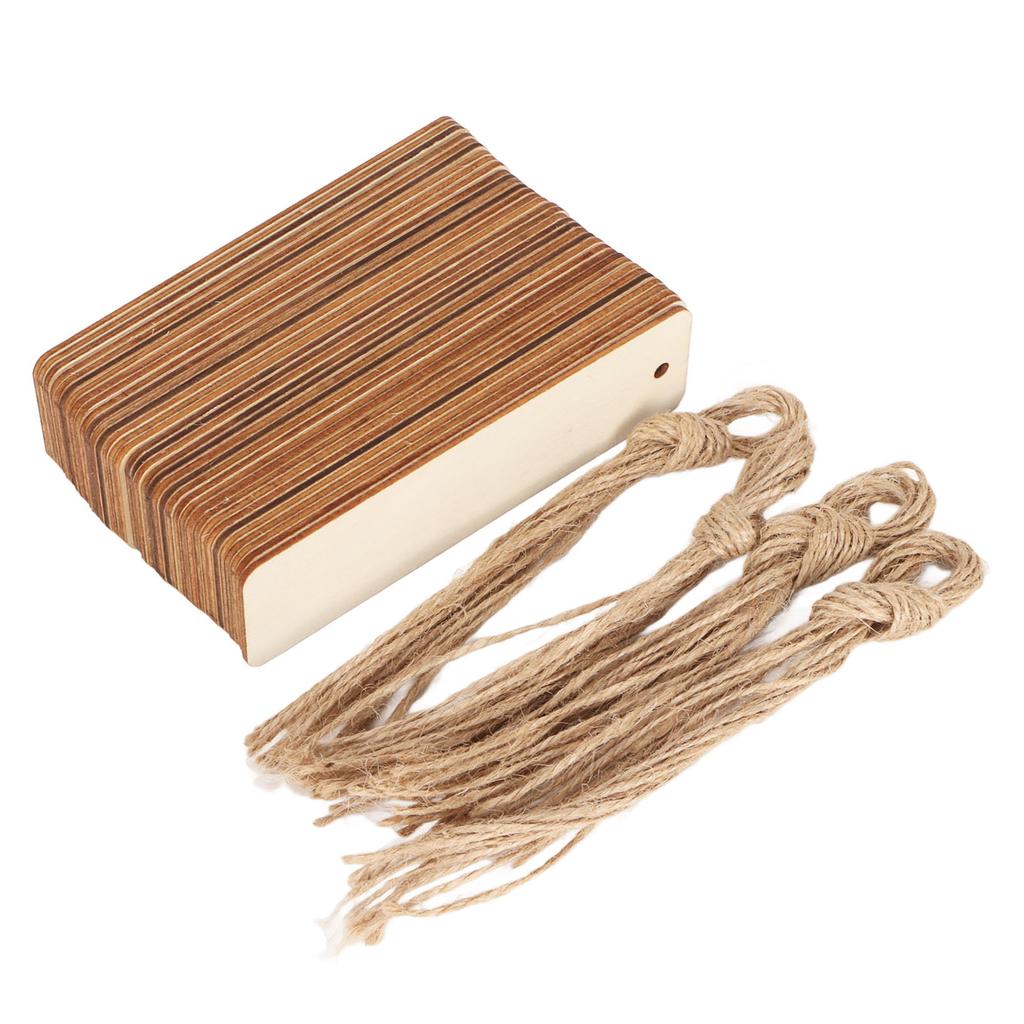 72pcs Wood Blank Bookmarks Unfinished Wood Hanging Tags with Holes and Ropes for Christmas DIY