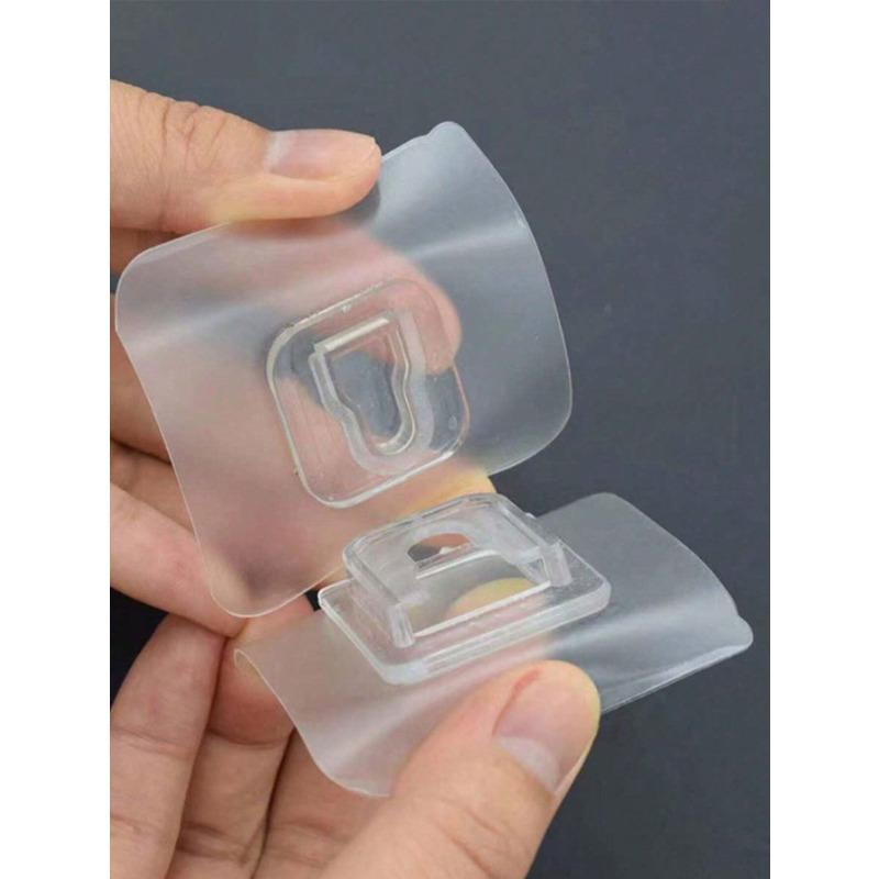 5 Pairs Clear Wall Hook, Adhesive Power Strip Rack For Household Transparent Strong Perforation-Free Storage Box Tissue Box Storage Shelf Clip Patch
