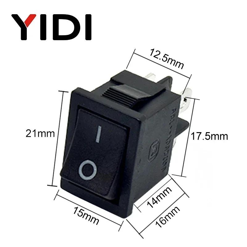 6A 250VAC KCD1-104 Rocker Switch 4pin On Off DPST 12V 220V Red Lamp Black Latching 15x21 Rocekr Switch