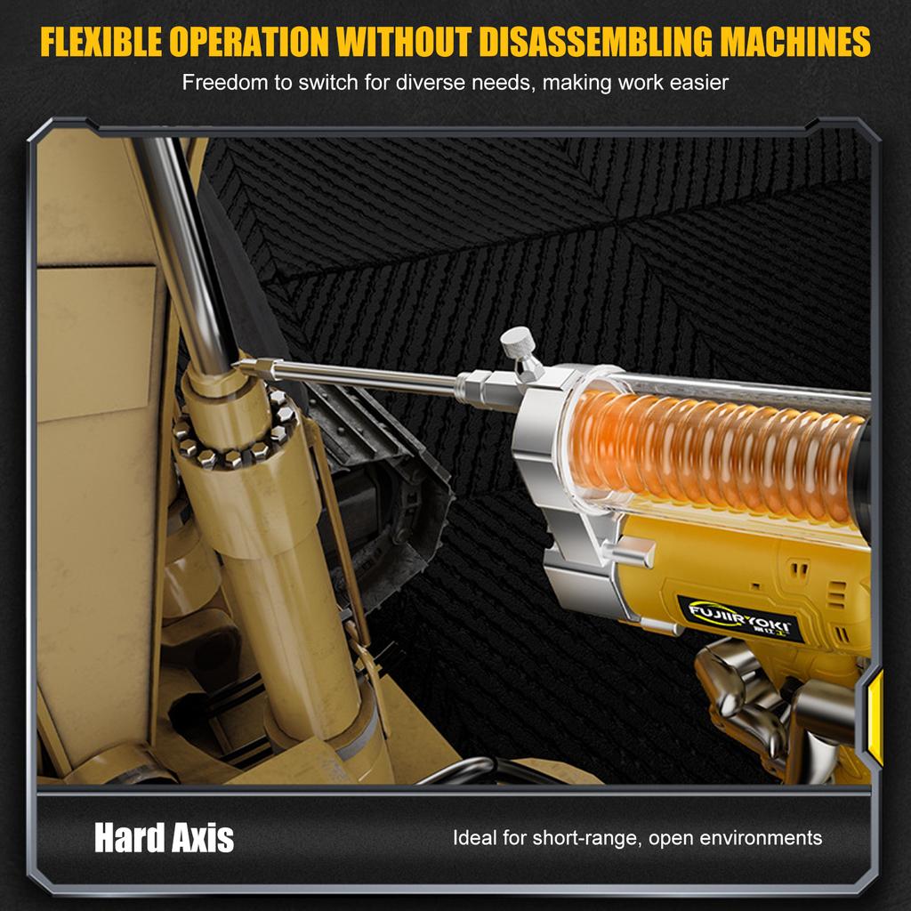24V Grease Gun Kit, 12000PSI Cordless Battery Powered Grease Machine with Spring Hose, Tension Pipe, Nozzles, Carrying