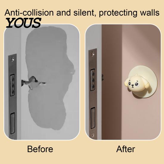 Noise Reduction Door Pad Cartoon Dog Handle Stopper, Self-Adhesive Knob Stop Wall Protector Protector, Quiet Shock Absorbent Bumper