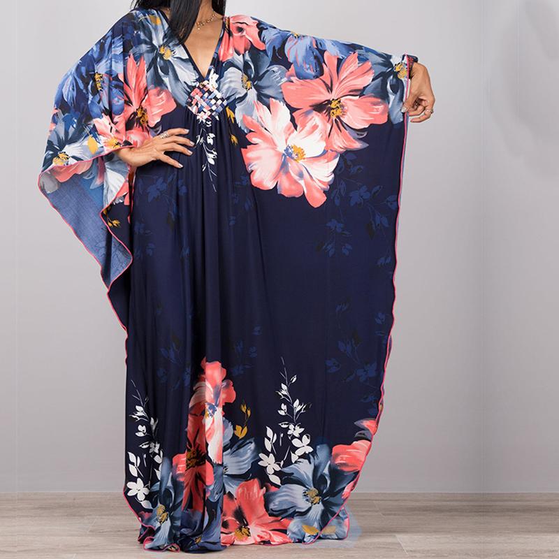 2022 Potisk přikrývky Sexy Hluboké letní plážové šaty s výstřihem do V Tunika Kaftan Ženy Plážové oblečení Plavky Zahalovací župan De Plage Q1289