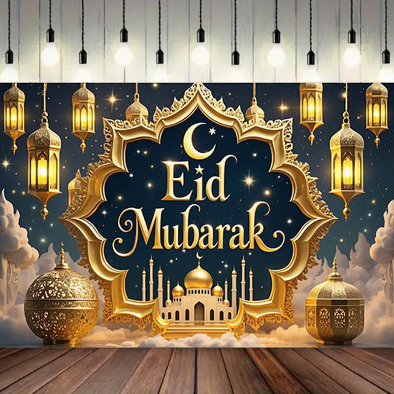 Golden Mosques and Lanterns Backdrop,Creating Festive Atmosphere,for Event Decor,Studio Photography,Event Supplies