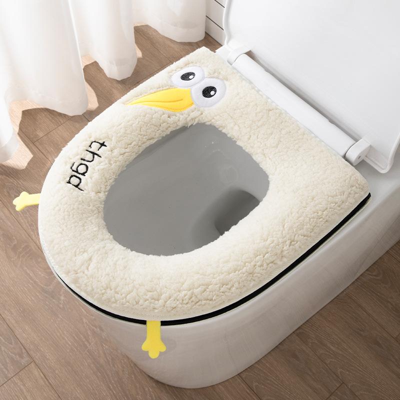 1Pc Plush Velvet Toilet Seat Cover - Winter Cozy Cushioned Gasket with Zipper & Handle, Universal Washable Bathroom Mat