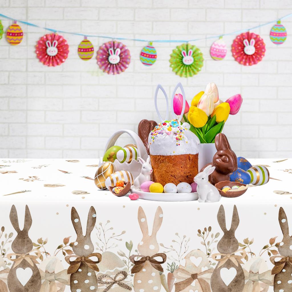 Easter Bunny Eggs Plastic Waterproof Tablecloth Easter Decor For Home 2025 Plants Table Cloth Easter Party Supplies Decor
