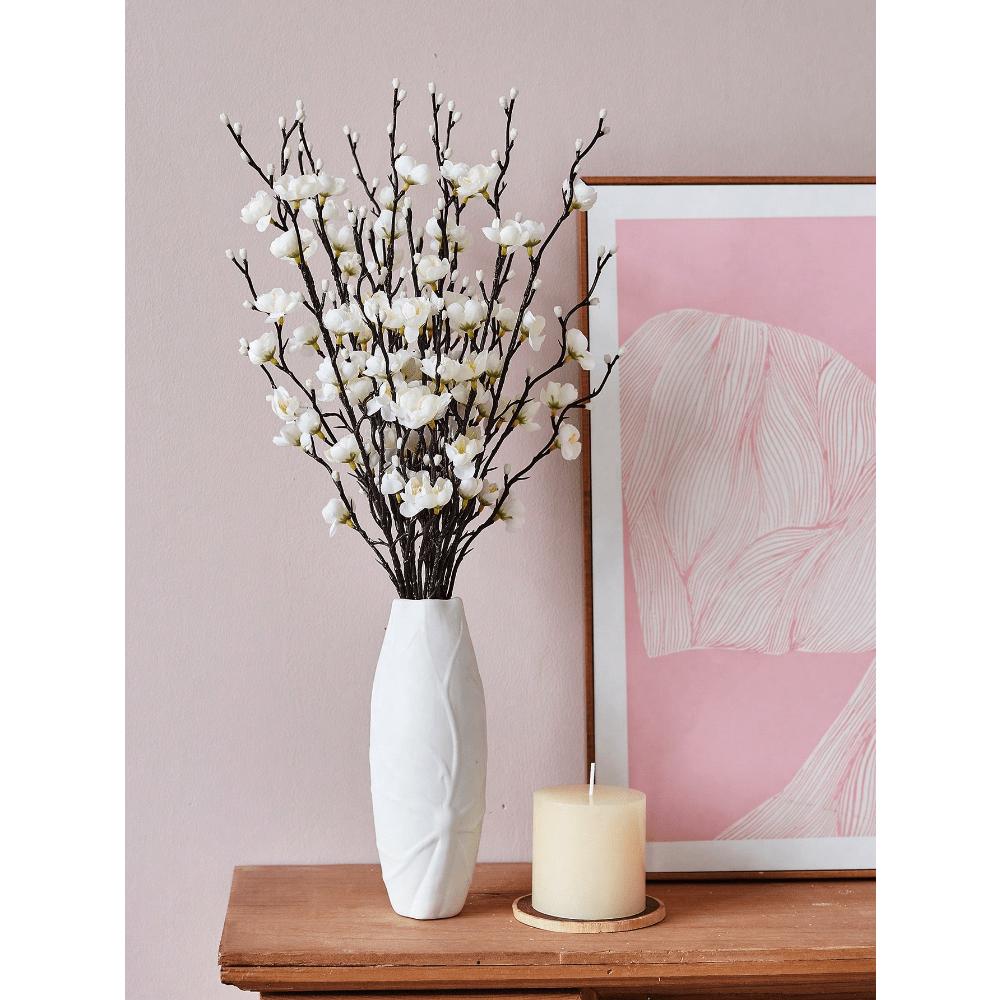 1pcs Artificial Flowers White Plum Blossom Fake Wintersweet Long Stem Plastic Flowers Home Hotel Office Wedding Party Garden Decor