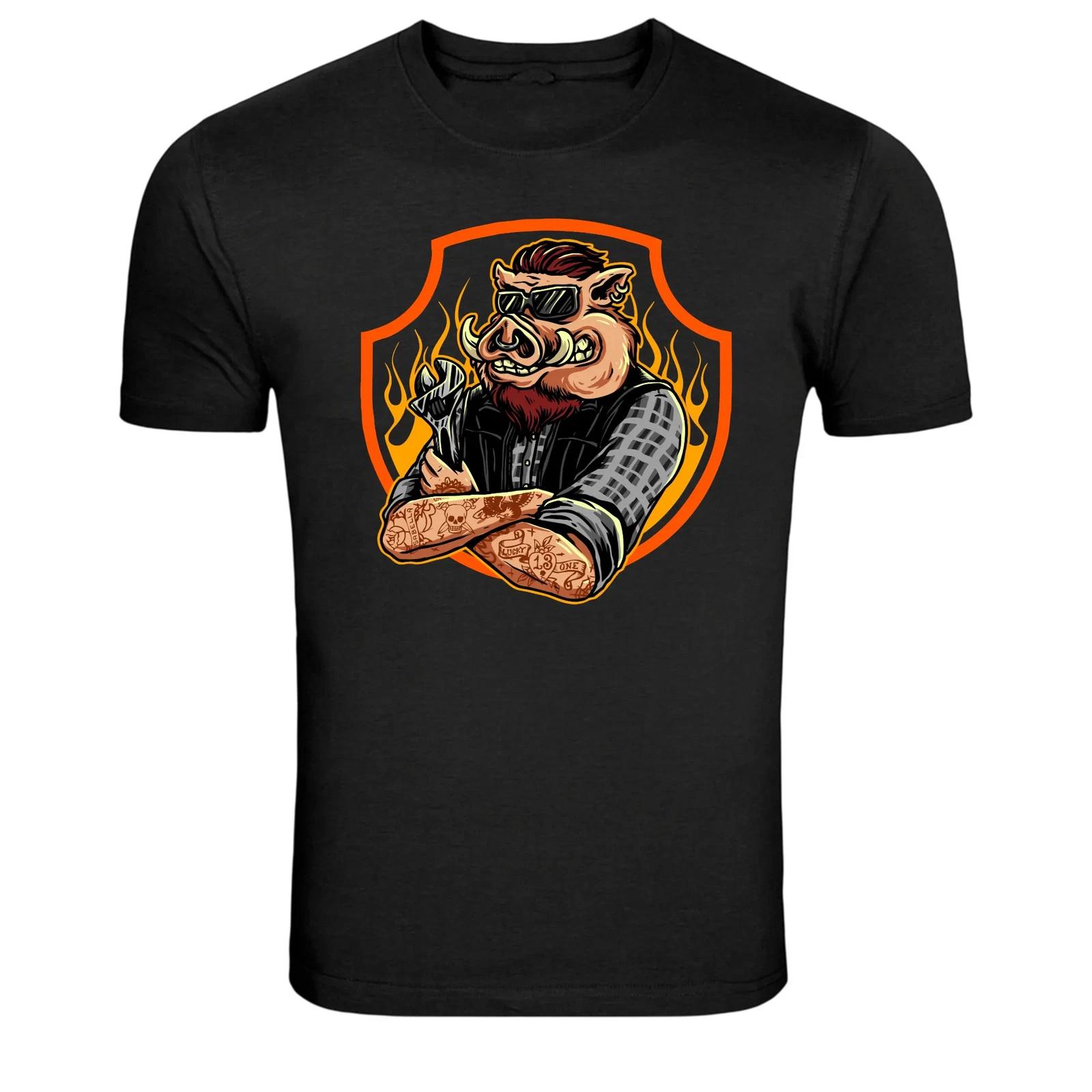 Biker Boar Mechanic Hog Rider Graphic T Shirt 3XL
