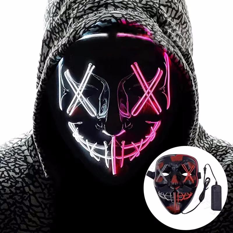 Halloween Party LED Illuminated Black V Shape Mask Haunted House Bar Party Cos Light Up Mask Halloween Party Scary Mask Decor