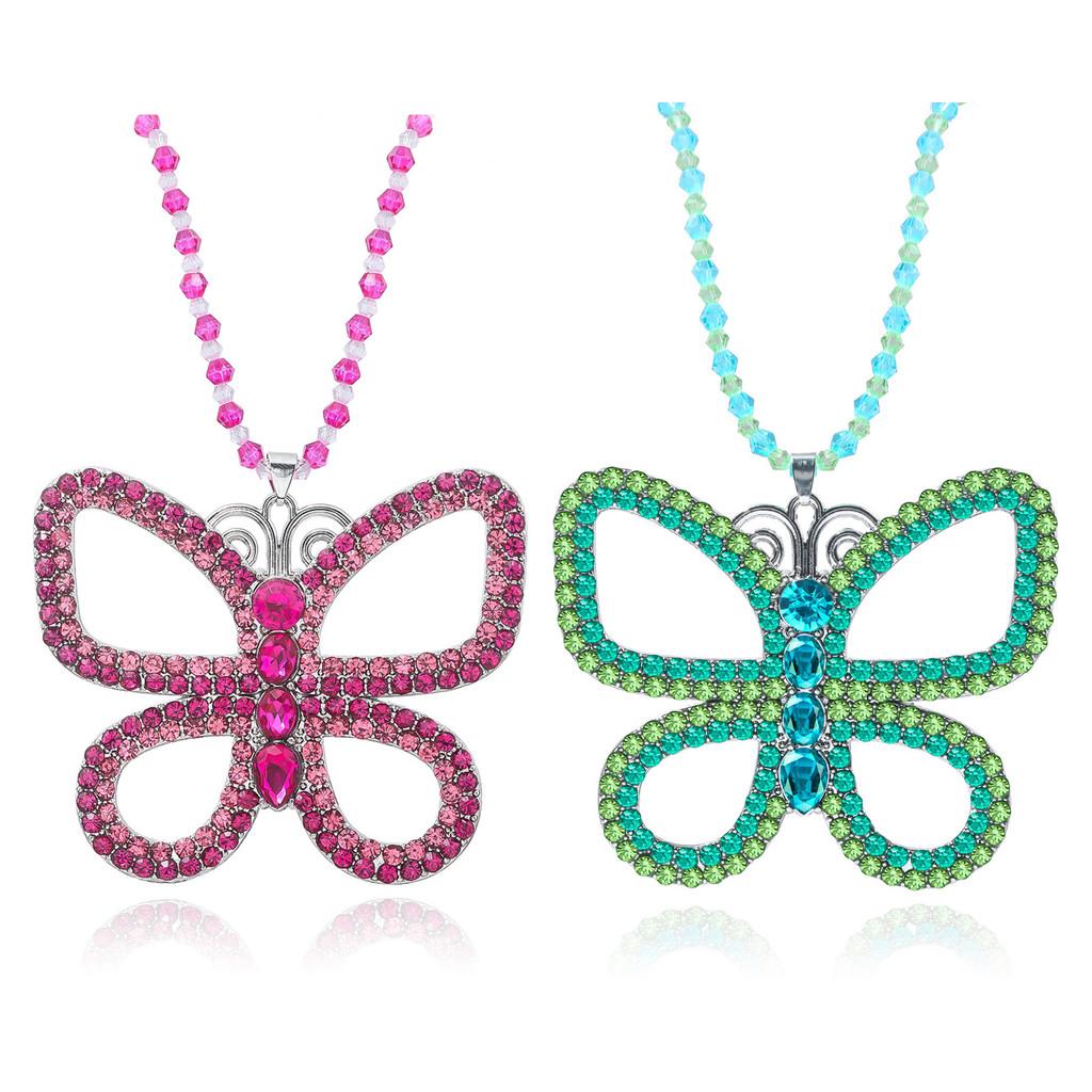 Sweet Diamond Imitation Decorated Butterfly Shaped Hollow Design Necklace