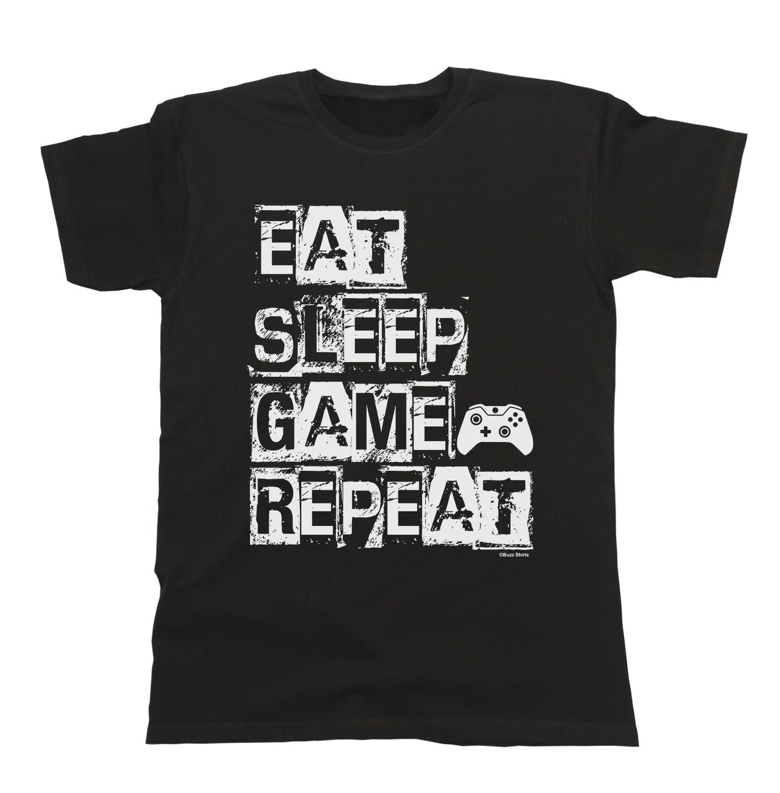 Eat Sleep Game Repeat Cotton T-Shirt Mens Womens Tees Top Boys Girls Unisex Video Gamer 2XL