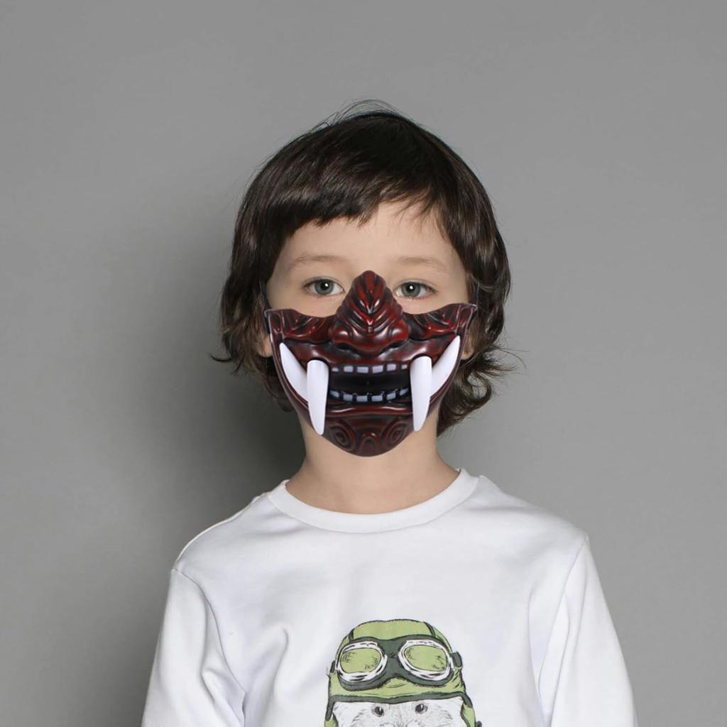 TOYANDONA 4pcs Oni Samurai & Japanese Monster Hannya Half Face Devil Mask - Prajna Cosplay Accessories for Masquerade & Halloween Party