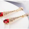 Korean-Style Red Rhinestone Bridal Ear Clips for Women
