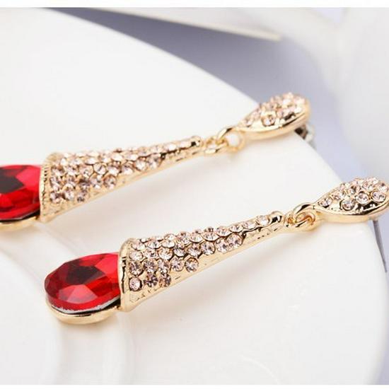 Korean-Style Red Rhinestone Bridal Ear Clips for Women