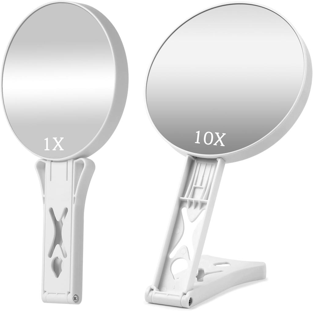 Makeup Mirror with 10x and 1x Folding Tabletop Handheld Hanging Mirror with Detachable and Clear Double-Sided Magnification, & Mirror, Handle,