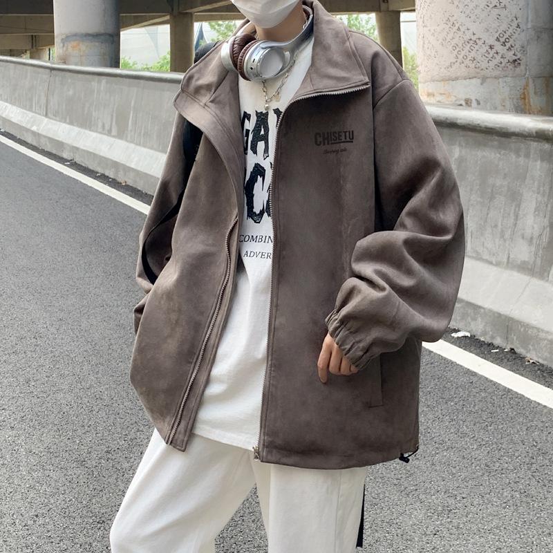 Men's Suede Fleece Retro Windbreaker: Spring/Autumn, Black, Wear-Resistant, Trendy Rogue Brand Jacket