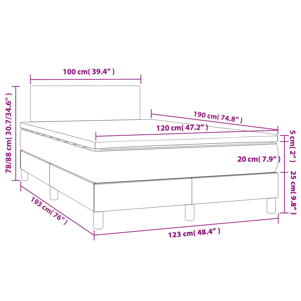 Box Spring Bed with Mattress & LED Dark Brown 120x190 cm Fabric
