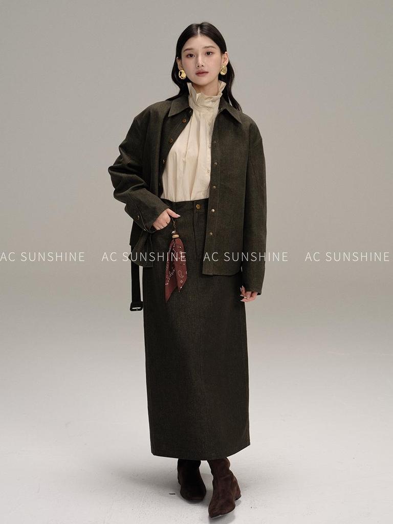 AC Sunshine Women's Vintage-Look Woven Cotton Midi Bodycon Skirt for Everyday Casual and Commute Wear