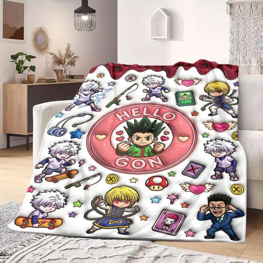 Hunter×Hunter Global 2D Print Flannel Blanket, Anime Character Print for Sofa, Cozy Travel Picnic Throw Rug_LIAN
