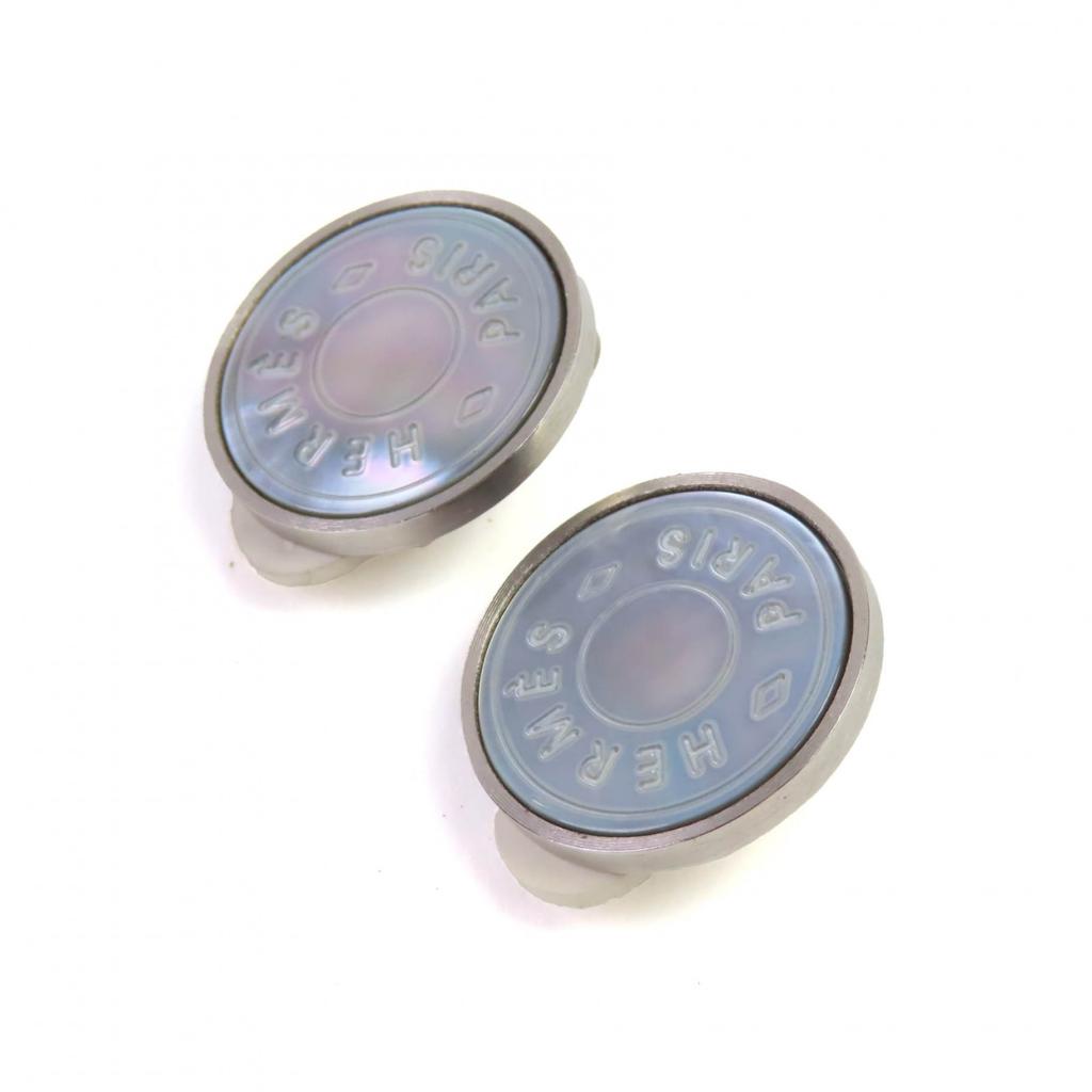 Excellent HERMES Earring Serie Crude Cell Shell Binaural Accessory Silver Used