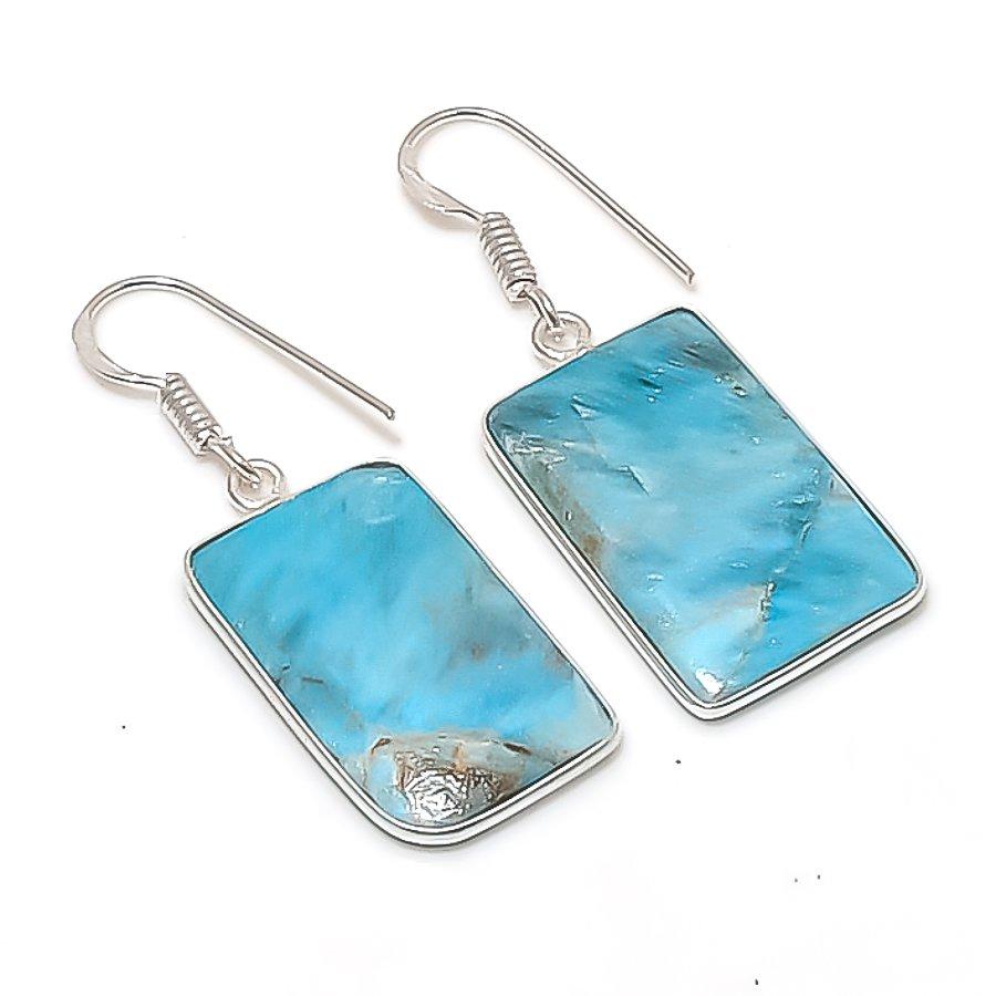 Натуральный Неоново-синий Апатит Камень Серьга из Стерлингового Серебра 925 пробы 1.65  AE-11576