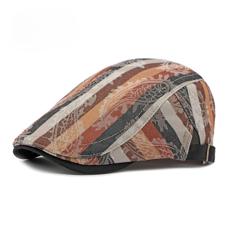 2024 Spring New Cotton Striped Flat Cap for Men Women British Vintage Beret Newsboy Hat Adjustable Casual Duckbill Cap Painter Hat Adjustable(55-60cm) оранжевый