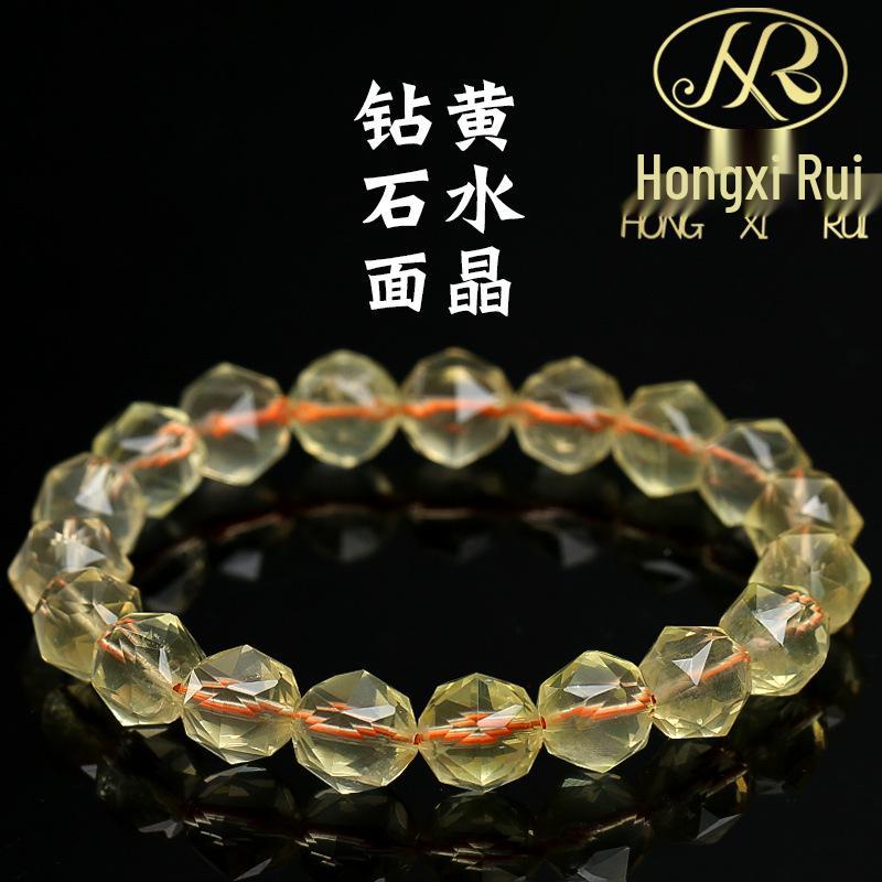 Браслет Hongxirui из натурального лимонного цитрина, граненого хрусталя и бриллиантовых бусин Approx. 7mm